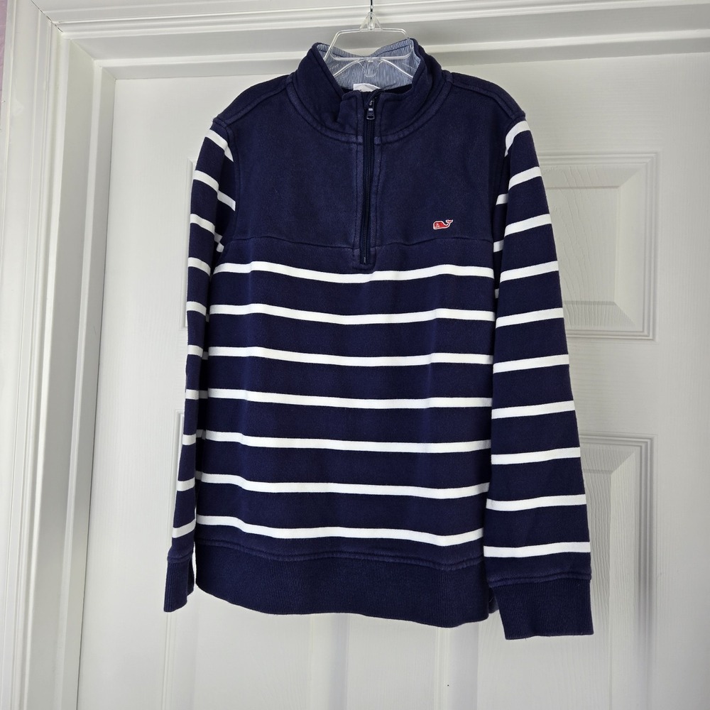 Vineyard Vines for Target Navy Blue Striped 1/4 Zip Sweatshirt Kids Size M‎ 8-10